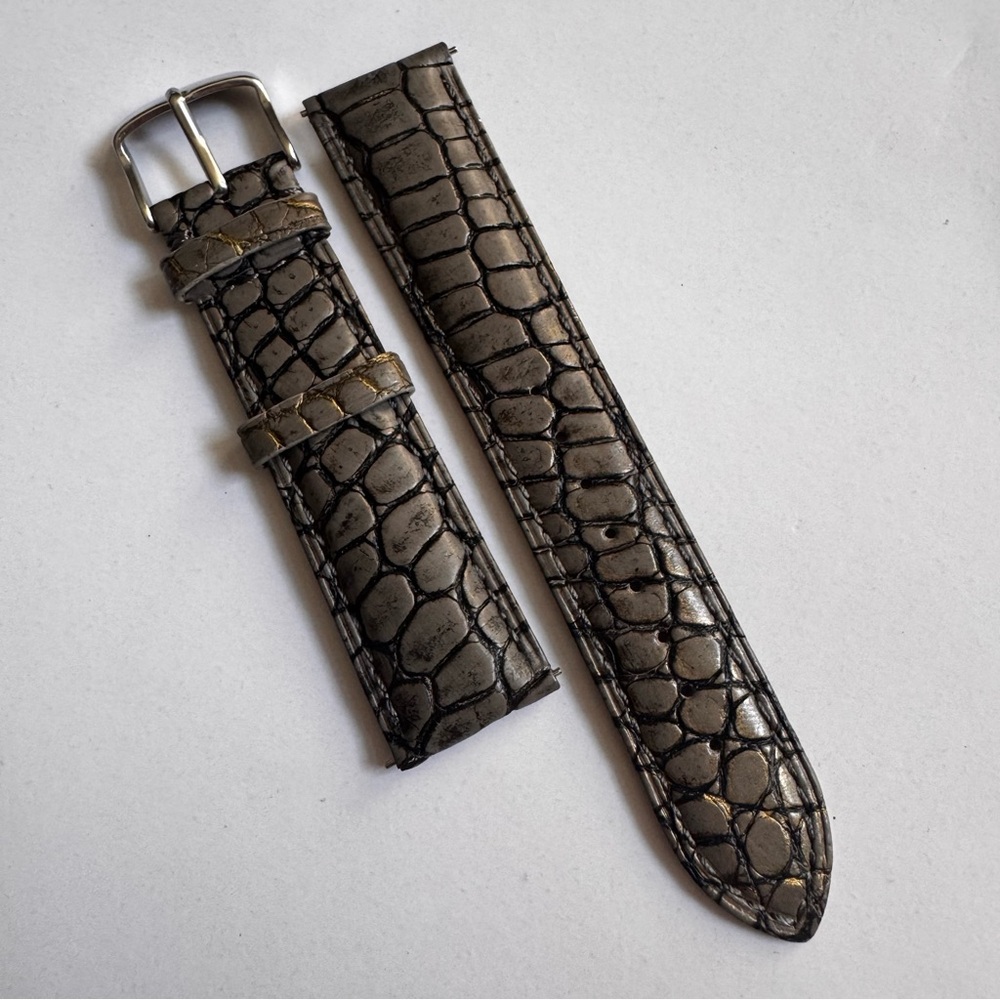 Black Gray Gold Rugged Crocodile Croc Skin Leather Watch Band 20mm